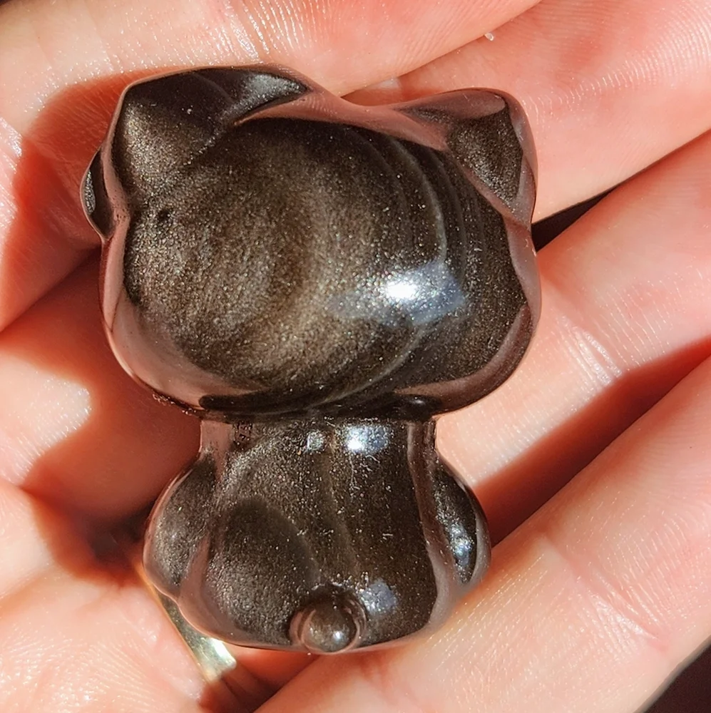Silver Sheen Obsidian Hello Kitty Crystal Carving HK Sanrio - Picture 3 of 7